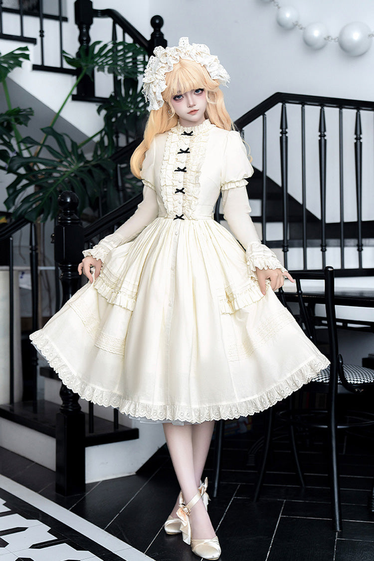 Sweet Lolita Dress - Birch Appointment, Ivory, Puff Sleeves, Stand Collar, Long Sleeves - additional product view 5