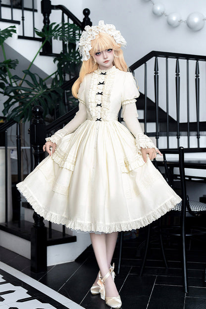 Sweet Lolita Dress - Birch Appointment, Ivory, Puff Sleeves, Stand Collar, Long Sleeves - additional product view 5