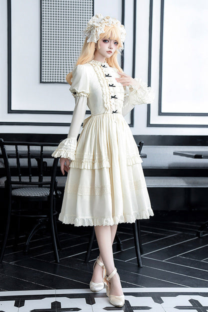 Sweet Lolita Dress - Birch Appointment, Ivory, Puff Sleeves, Stand Collar, Long Sleeves - additional product view 6