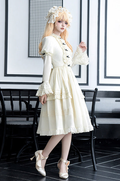 Sweet Lolita Dress - Birch Appointment, Ivory, Puff Sleeves, Stand Collar, Long Sleeves - additional product view 8