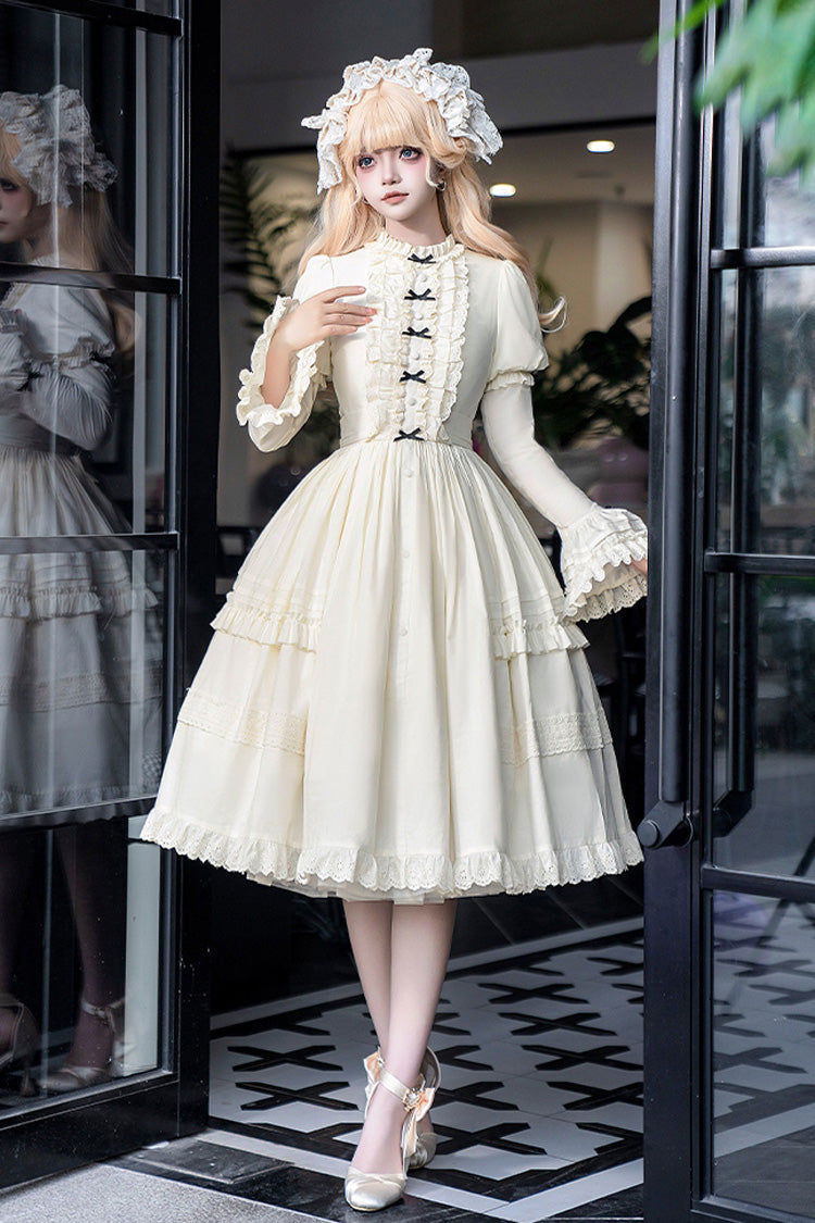 Sweet Lolita Dress - Birch Appointment, Ivory, Puff Sleeves, Stand Collar, Long Sleeves - main product image
