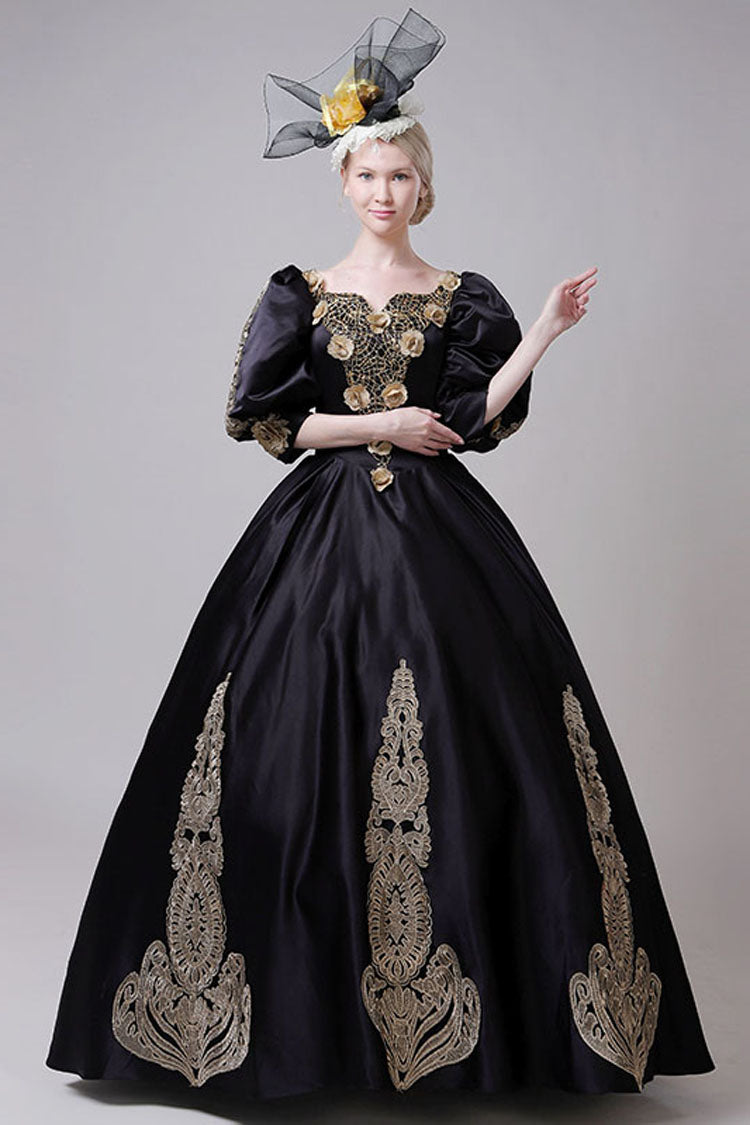 Sweet Lolita Dress - Boat Neck Half Sleeves High, Gold, High Waist, Victorian Style - additional product view 2