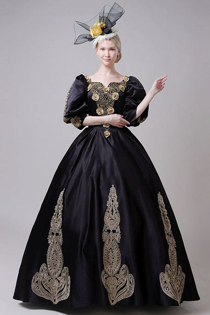 Sweet Lolita Dress - Boat Neck Half Sleeves High, Gold, High Waist, Victorian Style - additional product view 2