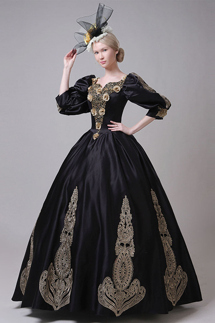 Sweet Lolita Dress - Boat Neck Half Sleeves High, Gold, High Waist, Victorian Style - additional product view 3