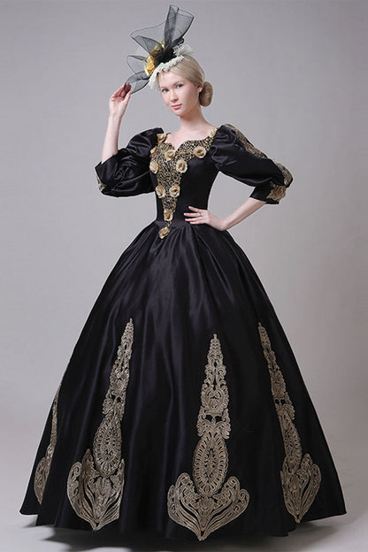 Sweet Lolita Dress - Boat Neck Half Sleeves High, Gold, High Waist, Victorian Style - additional product view 3