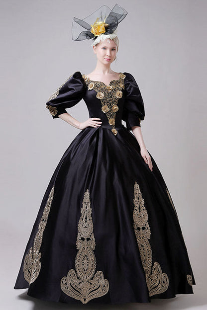 Sweet Lolita Dress - Boat Neck Half Sleeves High, Gold, High Waist, Victorian Style - additional product view 4