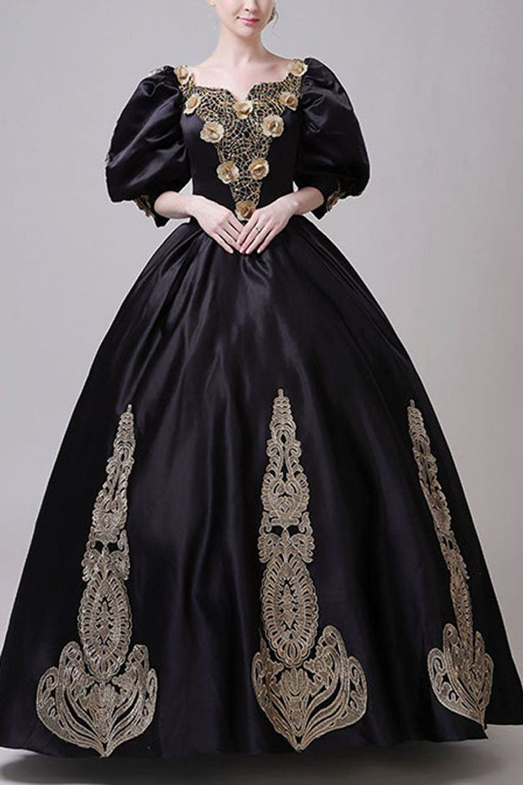 Sweet Lolita Dress - Boat Neck Half Sleeves High, Gold, High Waist, Victorian Style - main product image