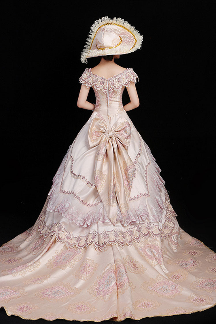 Sweet Lolita Dress - Boat Neck High Waisted Hollow, Pink, High Waist, Victorian Style - additional product view 3