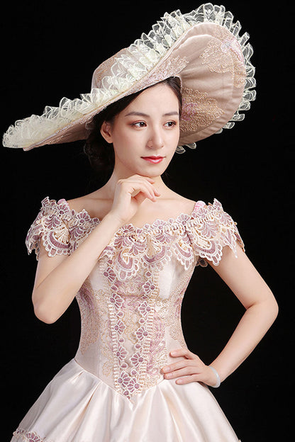 Sweet Lolita Dress - Boat Neck High Waisted Hollow, Pink, High Waist, Victorian Style - additional product view 4