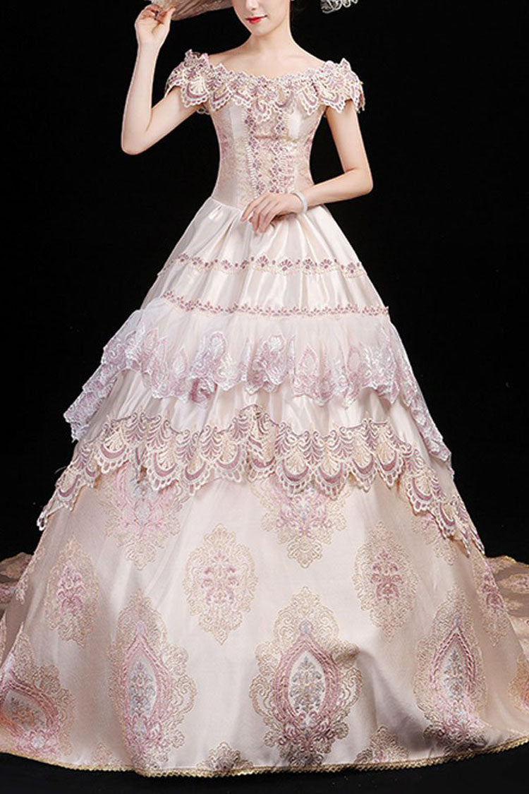 Sweet Lolita Dress - Boat Neck High Waisted Hollow, Pink, High Waist, Victorian Style - main product image