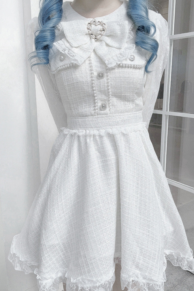 Sweet Lolita Dress - Bowknot Lace Pearl Jirai, White, Bow Detail, Lace Trim, Long Sleeves - additional product view 7