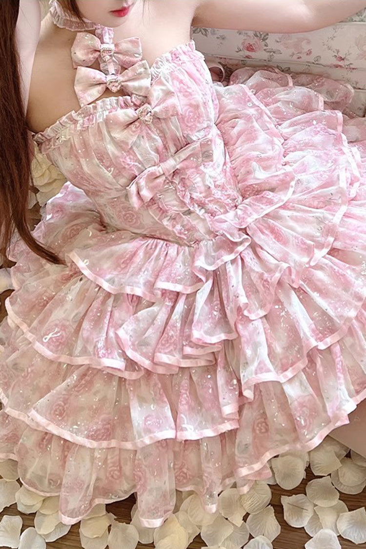 Sweet Lolita Dress - Broken Silver Rose, 2 Colors, Ruffled, Layered, Halterneck - additional product view 8