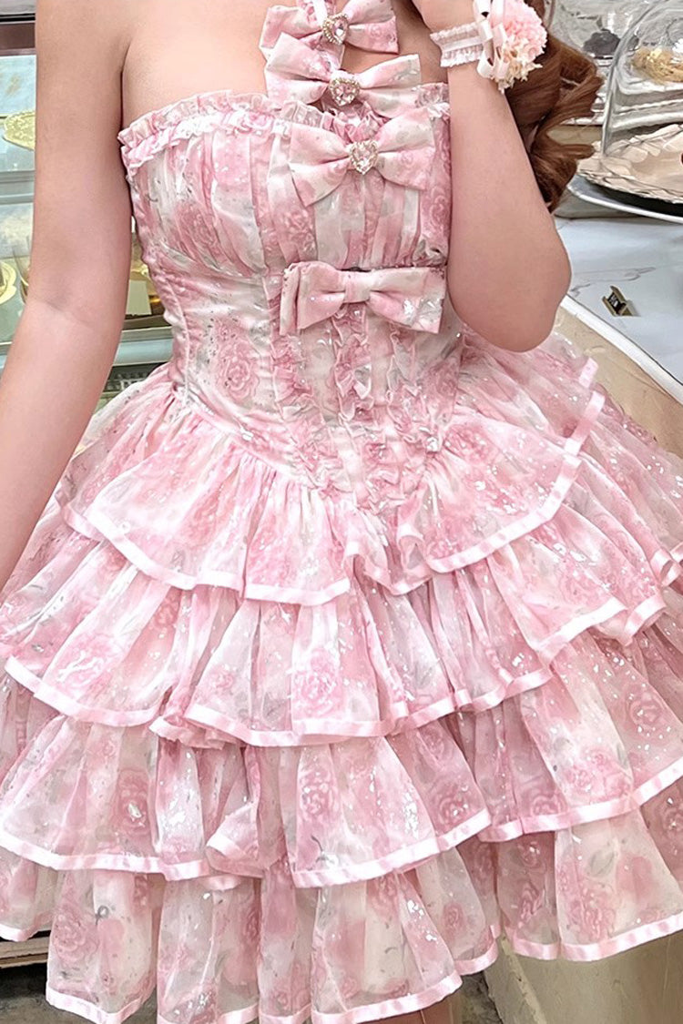 Sweet Lolita Dress - Broken Silver Rose, 2 Colors, Ruffled, Layered, Halterneck - additional product view 9
