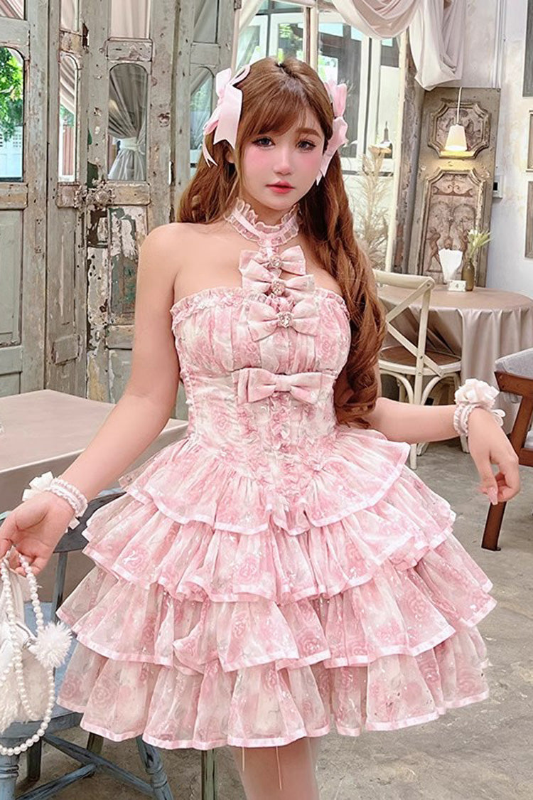 Sweet Lolita Dress - Broken Silver Rose, 2 Colors, Ruffled, Layered, Halterneck - main product image