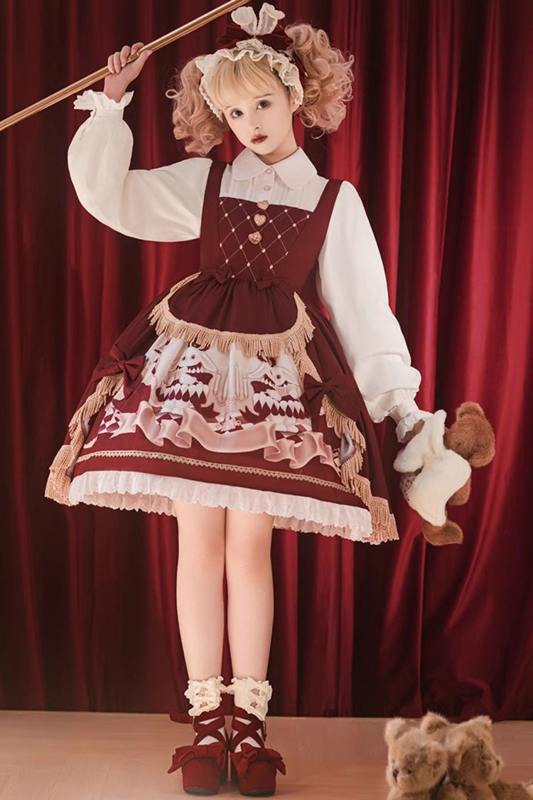 Sweet Lolita Dress - Bunny Reading Club, Red, Printed, Lace Trim, Ruffled - additional product view 2