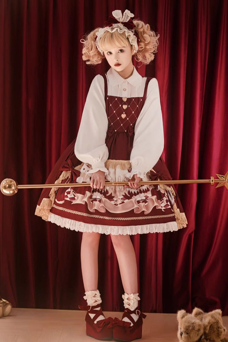 Sweet Lolita Dress - Bunny Reading Club, Red, Printed, Lace Trim, Ruffled - additional product view 3