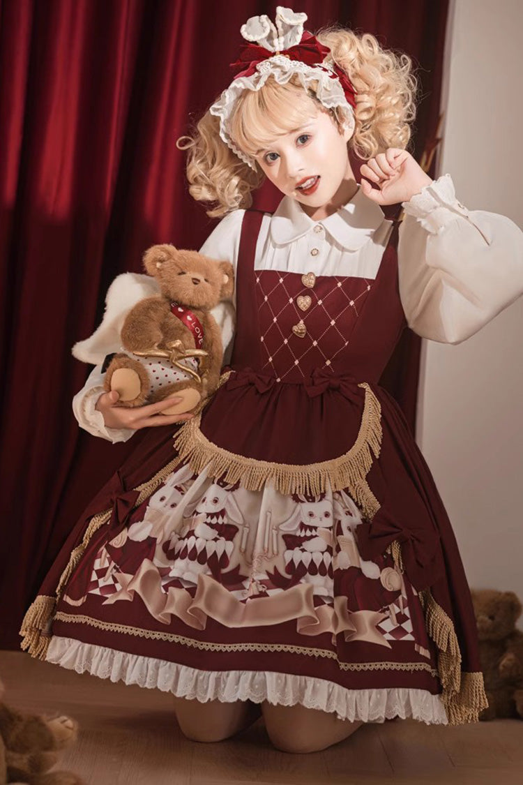 Sweet Lolita Dress - Bunny Reading Club, Red, Printed, Lace Trim, Ruffled - additional product view 4