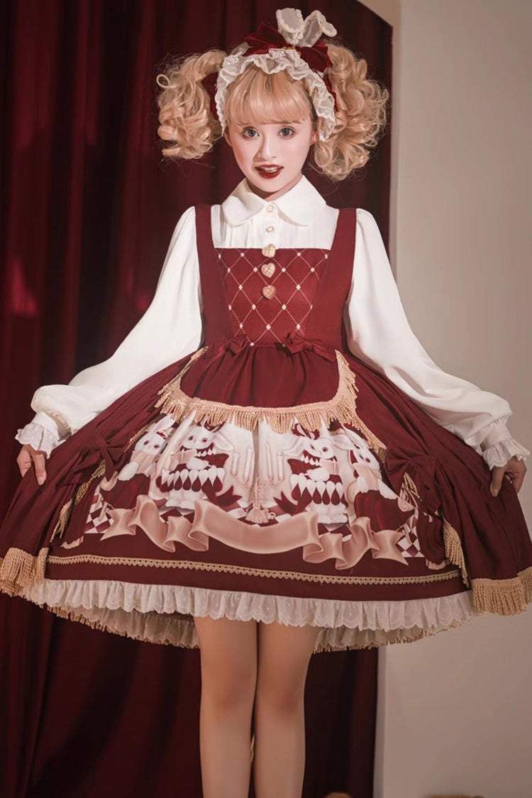 Sweet Lolita Dress - Bunny Reading Club, Red, Printed, Lace Trim, Ruffled - additional product view 5