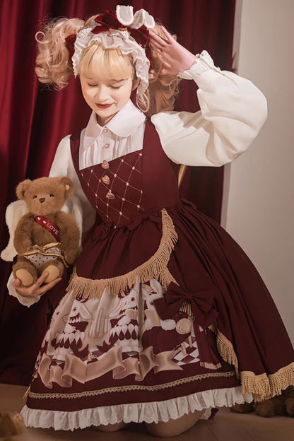 Sweet Lolita Dress - Bunny Reading Club, Red, Printed, Lace Trim, Ruffled - additional product view 6