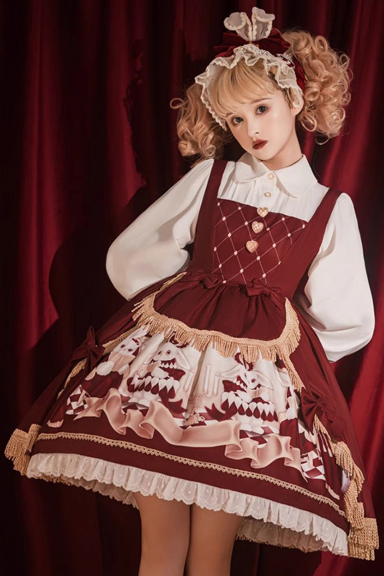 Sweet Lolita Dress - Bunny Reading Club, Red, Printed, Lace Trim, Ruffled - additional product view 7