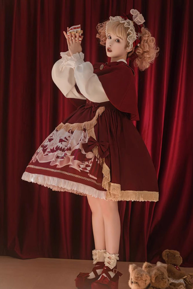 Sweet Lolita Dress - Bunny Reading Club, Red, Printed, Lace Trim, Ruffled - additional product view 8