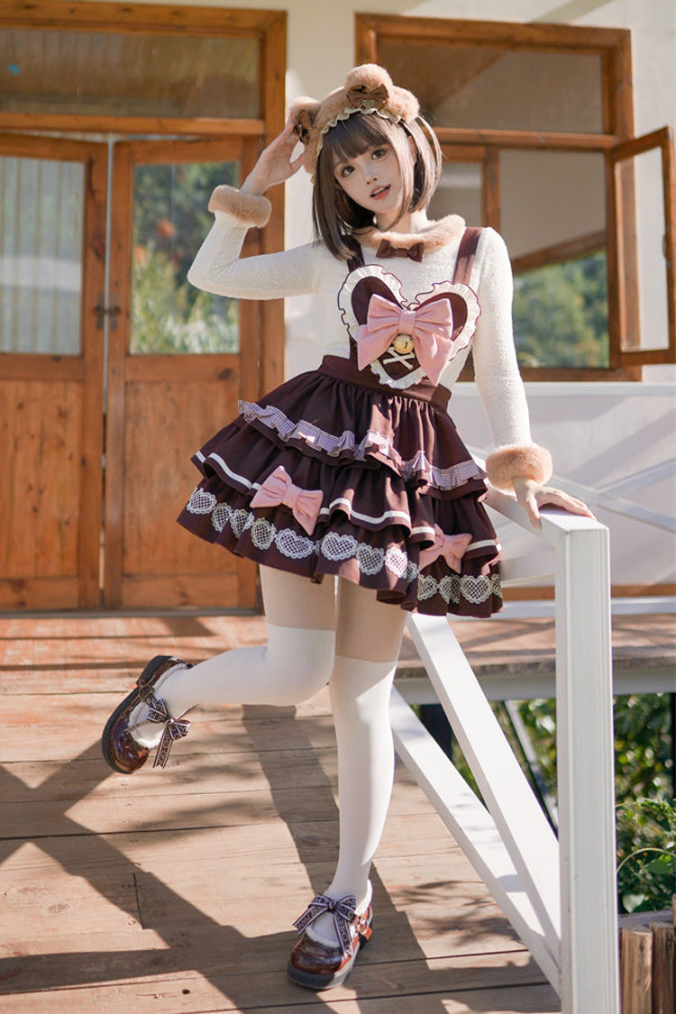Sweet Lolita Dress - Bunny Transformation, 4 Colors, Detachable Detail, Layered - S Brown / M Brown / L Brown option