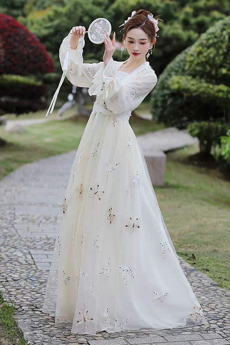 Sweet Lolita Dress - Butterfly Embroidery Gorgeous, White, Women's Style, Embroidered - additional product view 2