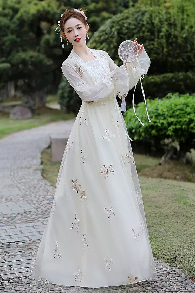 Sweet Lolita Dress - Butterfly Embroidery Gorgeous, White, Women's Style, Embroidered - additional product view 3