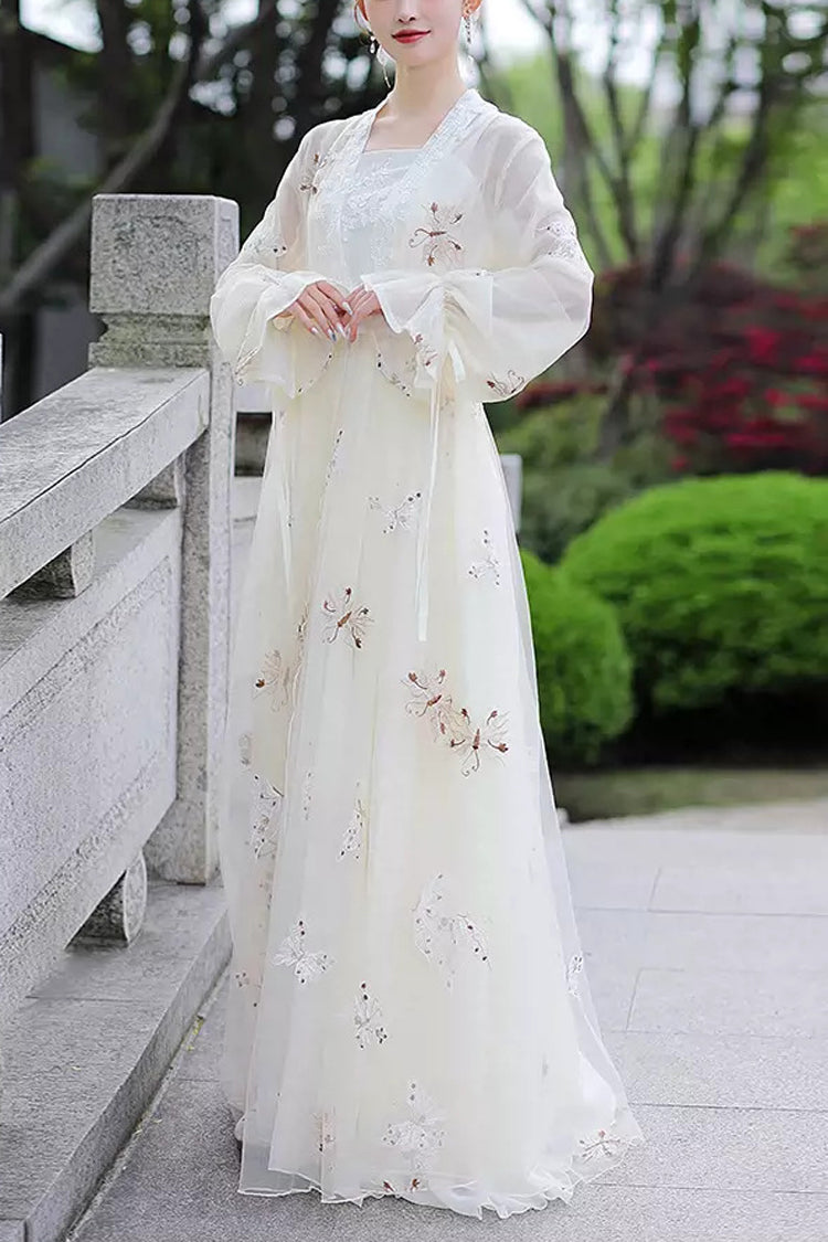 Sweet Lolita Dress - Butterfly Embroidery Gorgeous, White, Women's Style, Embroidered - main product image