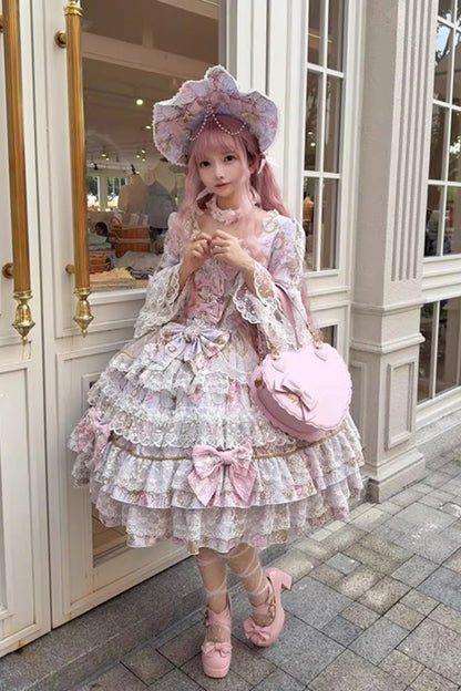 Sweet Lolita Dress - Candlelight Elegance, Purple, Layered, Long Sleeves, Bow Detail - additional product view 2