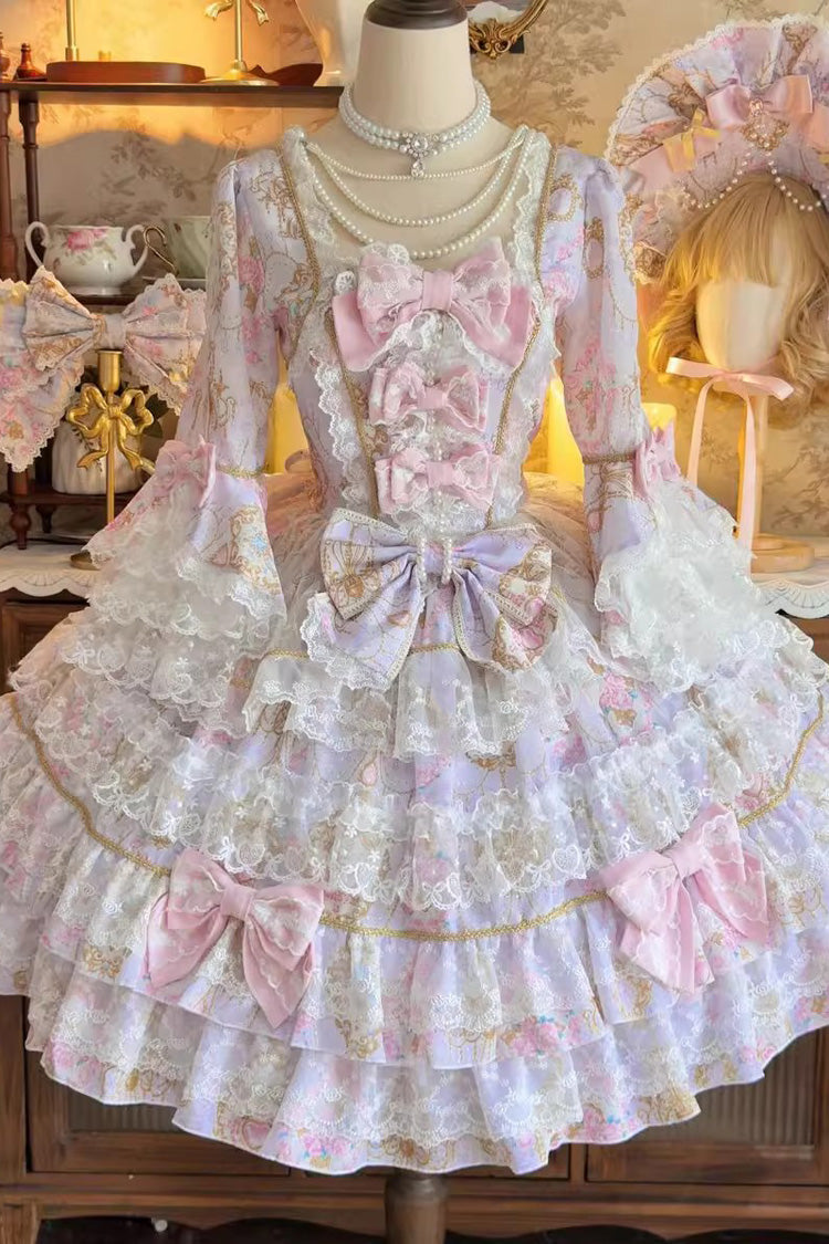 Sweet Lolita Dress - Candlelight Elegance, Purple, Layered, Long Sleeves, Bow Detail - additional product view 3