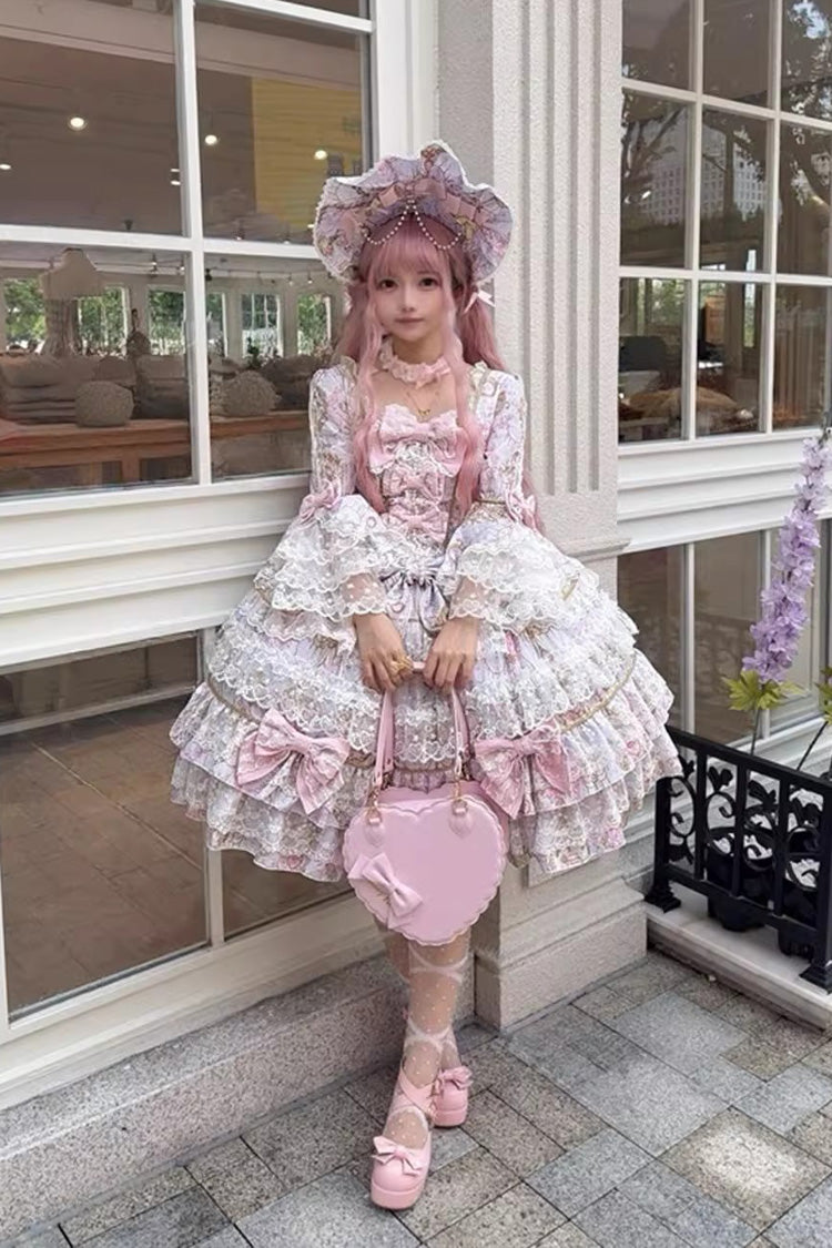 Sweet Lolita Dress - Candlelight Elegance, Purple, Layered, Long Sleeves, Bow Detail - additional product view 4
