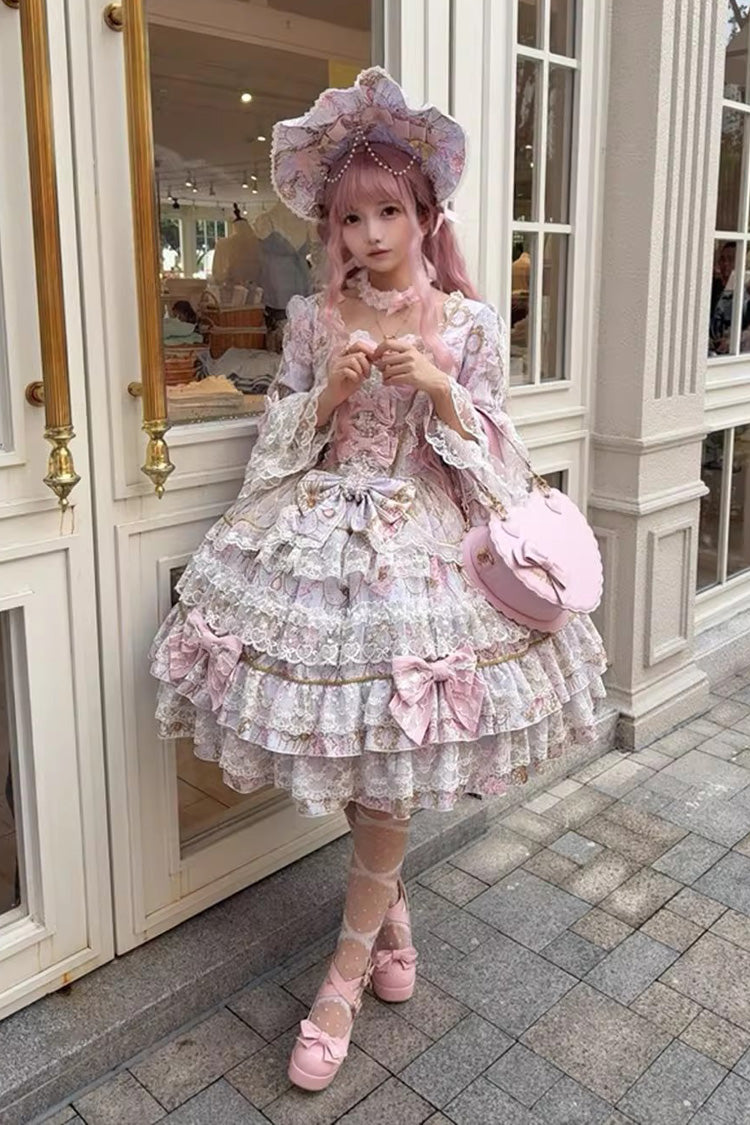 Sweet Lolita Dress - Candlelight Elegance, Purple, Layered, Long Sleeves, Bow Detail - additional product view 11