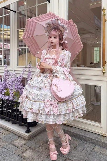 Sweet Lolita Dress - Candlelight Elegance, Purple, Layered, Long Sleeves, Bow Detail - main product image