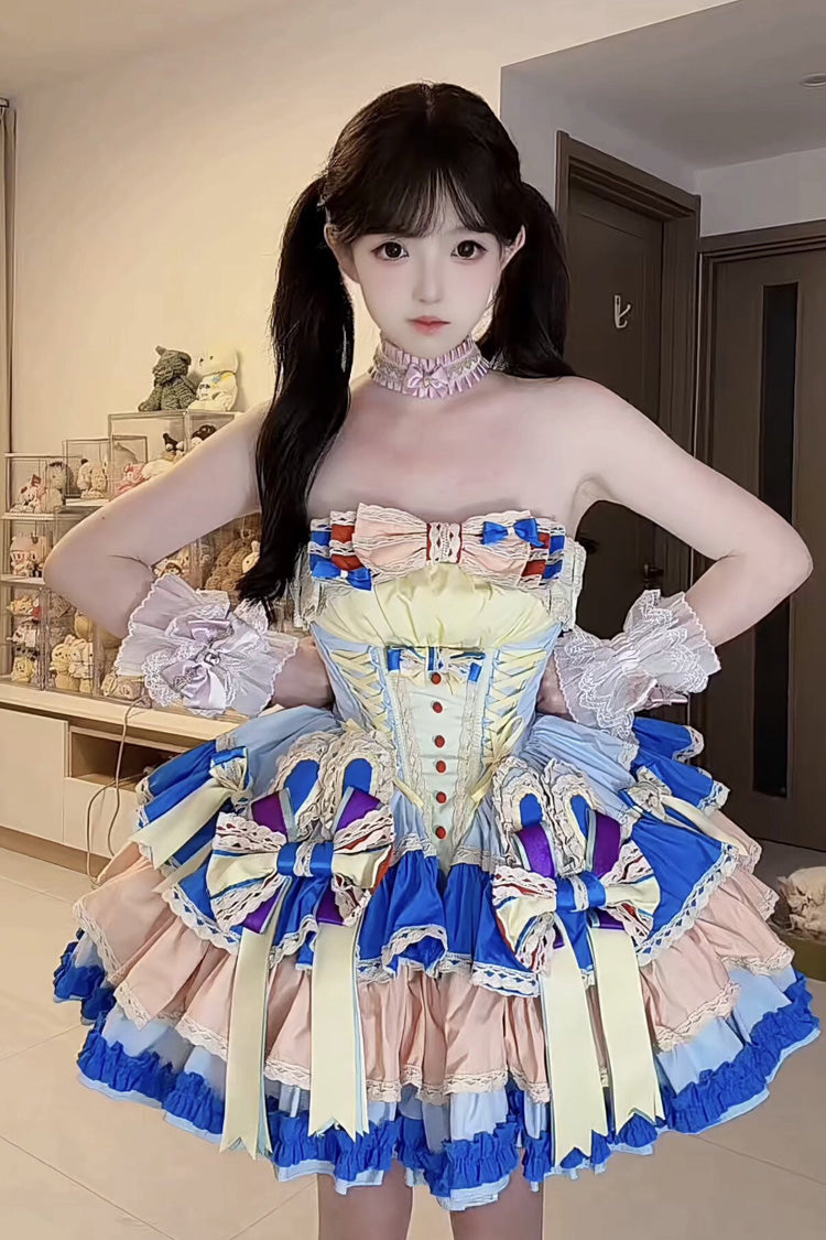 Sweet Lolita Dress - Candy Paper Ribbon × Sleepy, Multi-Color, Bow Detail, Lace Trim - additional product view 2