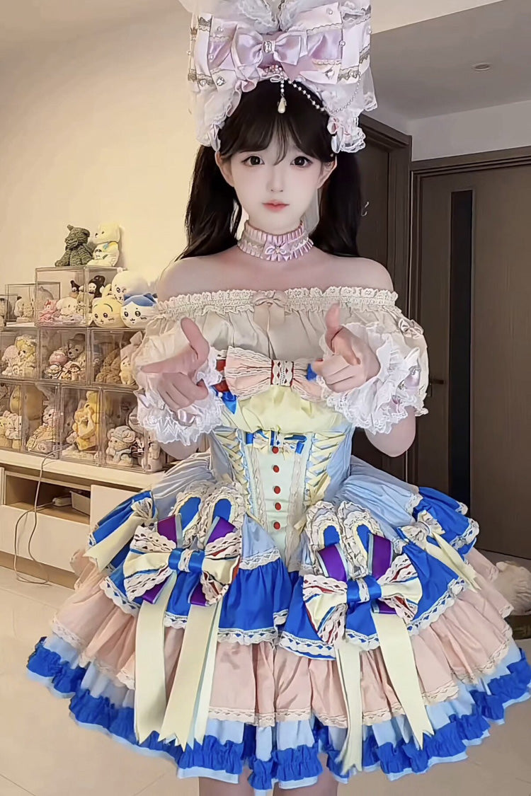 Sweet Lolita Dress - Candy Paper Ribbon × Sleepy, Multi-Color, Bow Detail, Lace Trim - additional product view 4