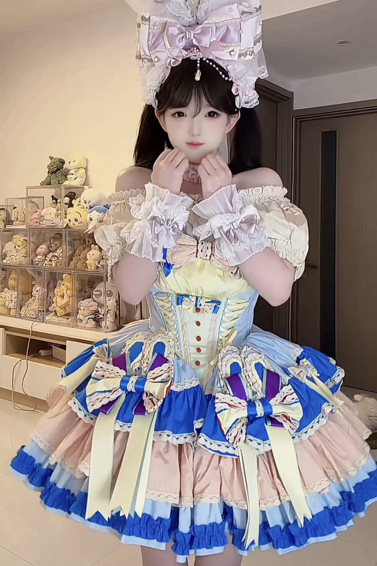 Sweet Lolita Dress - Candy Paper Ribbon × Sleepy, Multi-Color, Bow Detail, Lace Trim - additional product view 5