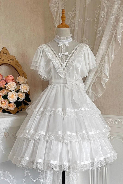 Sweet Lolita Dress - Castle Night High Waisted, White, High Waist, Layered, Gothic Style - main product image