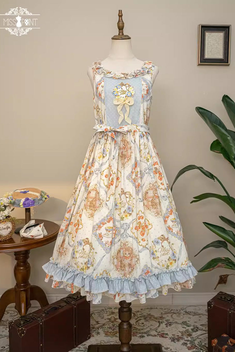 Sweet Lolita Dress - Cat Rose Tea, 3 Colors, Bow Detail, Ruffled, Printed - additional product view 3