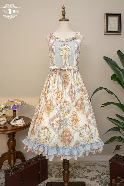 Sweet Lolita Dress - Cat Rose Tea, 3 Colors, Bow Detail, Ruffled, Printed - additional product view 3