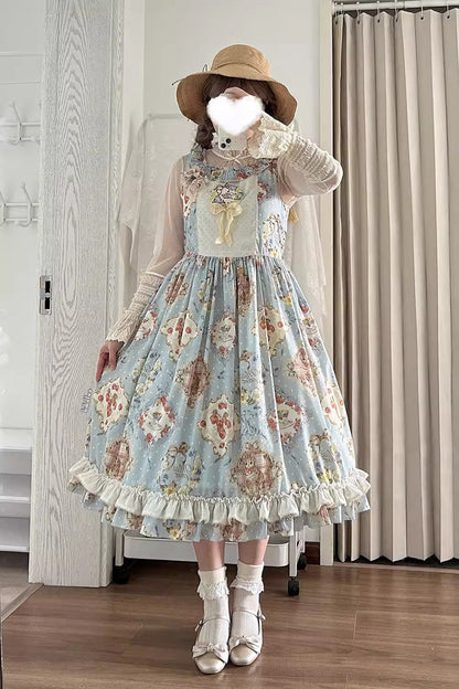 Sweet Lolita Dress - Cat Rose Tea, 3 Colors, Bow Detail, Ruffled, Printed - additional product view 5