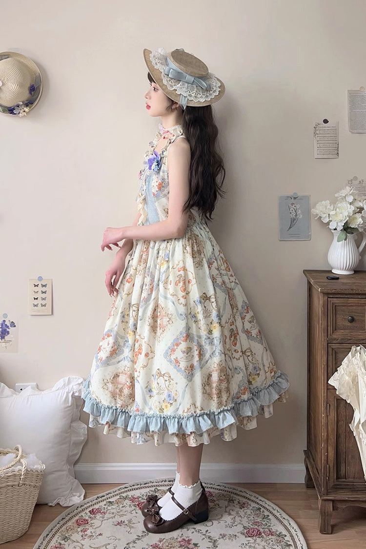 Sweet Lolita Dress - Cat Rose Tea, 3 Colors, Bow Detail, Ruffled, Printed - additional product view 6