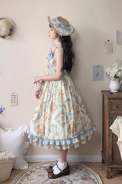 Sweet Lolita Dress - Cat Rose Tea, 3 Colors, Bow Detail, Ruffled, Printed - additional product view 6