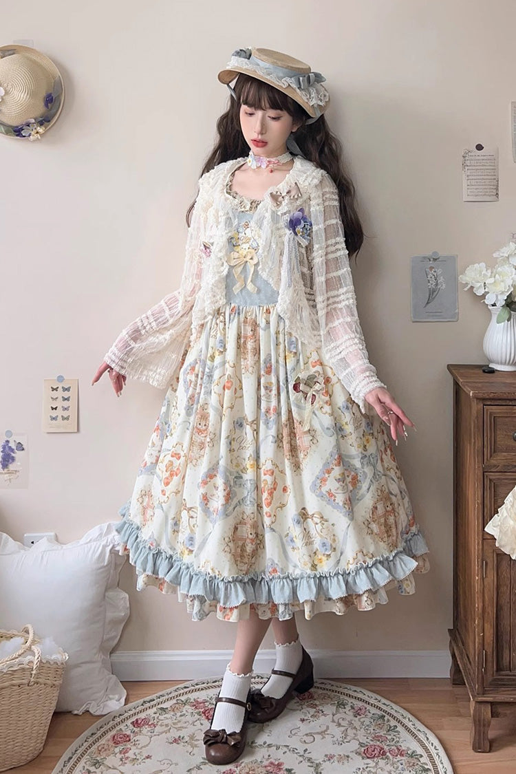 Sweet Lolita Dress - Cat Rose Tea, 3 Colors, Bow Detail, Ruffled, Printed - additional product view 7
