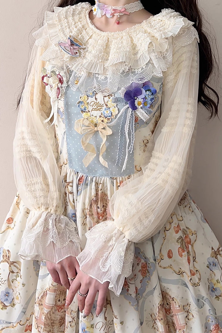 Sweet Lolita Dress - Cat Rose Tea, 3 Colors, Bow Detail, Ruffled, Printed - additional product view 8