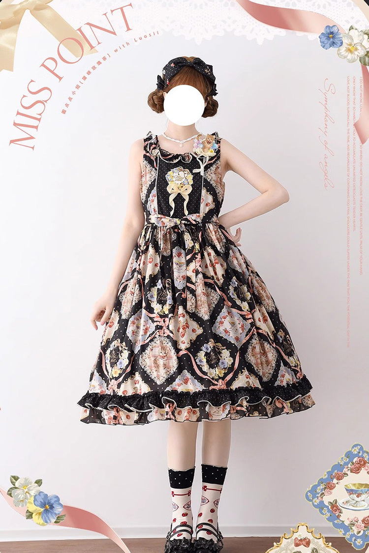 Sweet Lolita Dress - Cat Rose Tea, 3 Colors, Bow Detail, Ruffled, Printed - additional product view 9
