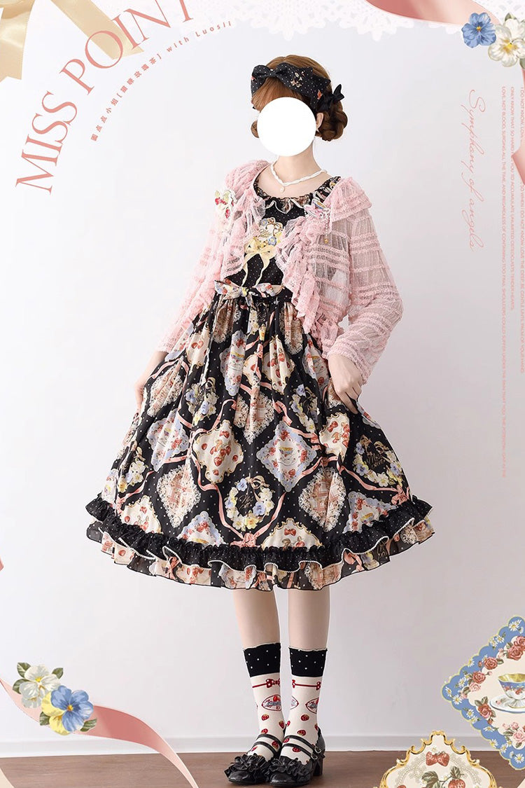 Sweet Lolita Dress - Cat Rose Tea, 3 Colors, Bow Detail, Ruffled, Printed - additional product view 10