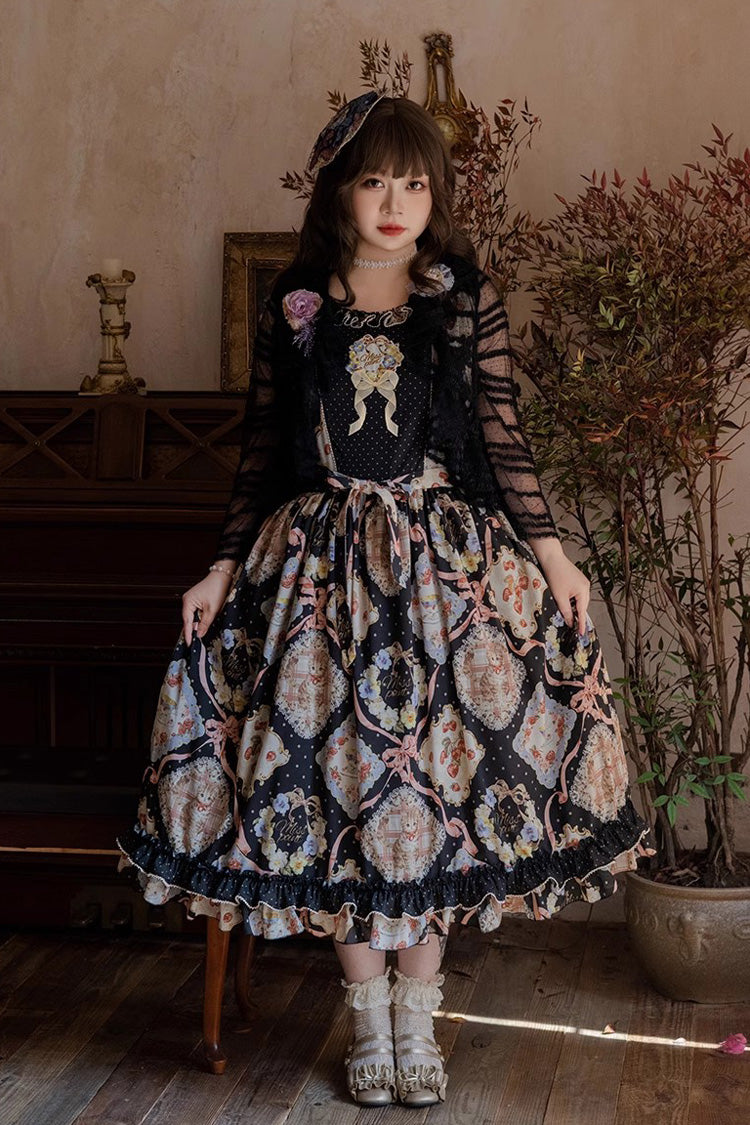 Sweet Lolita Dress - Cat Rose Tea, 3 Colors, Bow Detail, Ruffled, Printed - additional product view 12