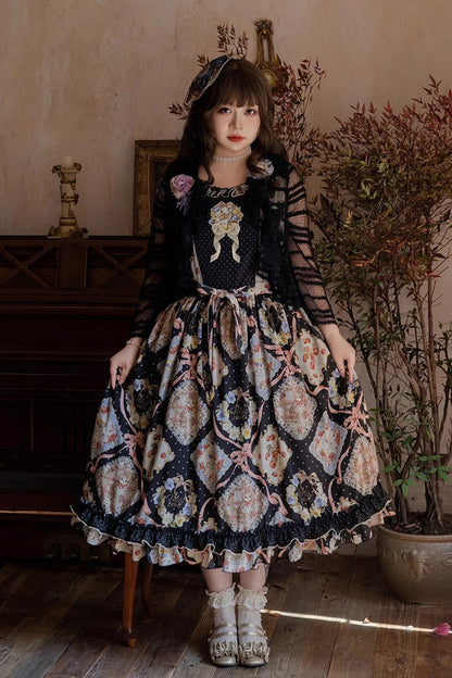 Sweet Lolita Dress - Cat Rose Tea, 3 Colors, Bow Detail, Ruffled, Printed - additional product view 12