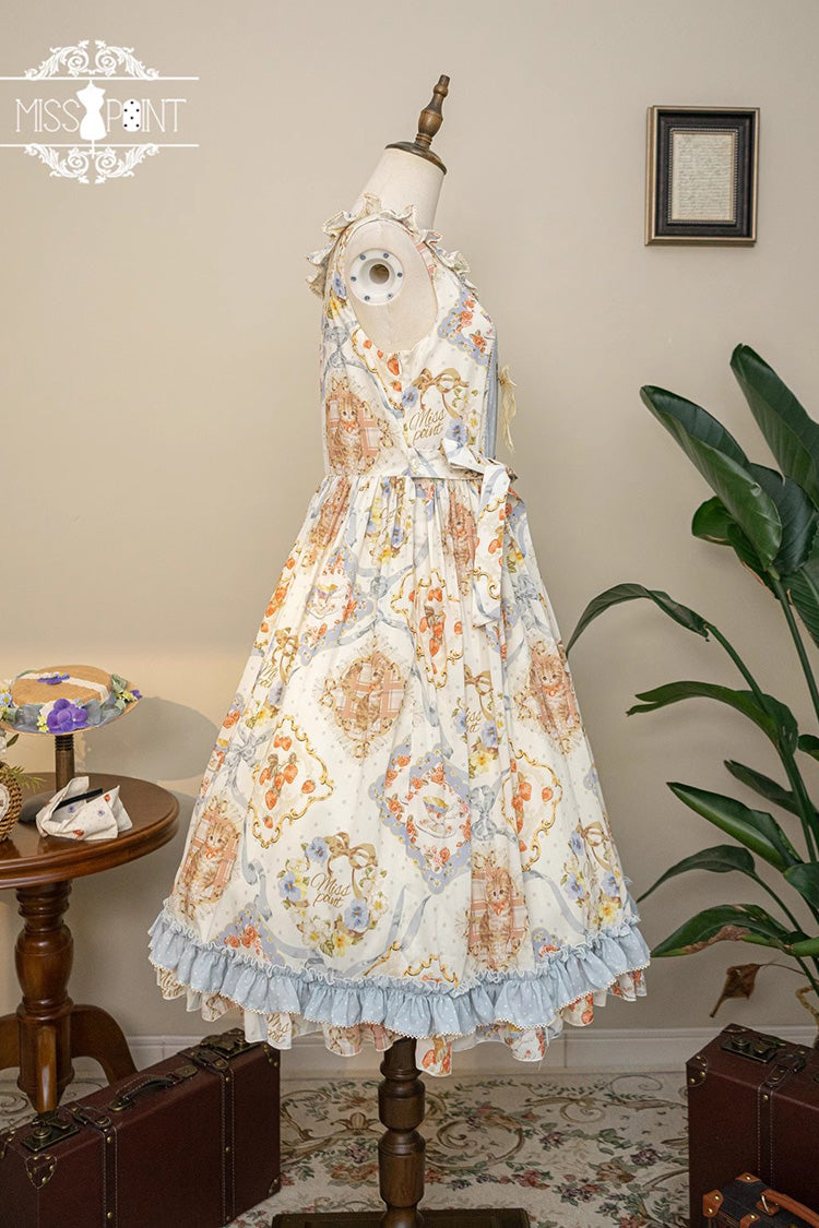 Sweet Lolita Dress - Cat Rose Tea, 3 Colors, Bow Detail, Ruffled, Printed - additional product view 15